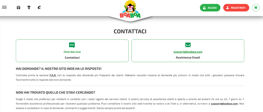 Boaboa assistenza clienti